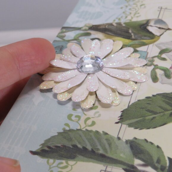 White Rose Gift Box w Magnetic Closure 8x5.5" with glitter, paper flower accents - Picture 2 of 10